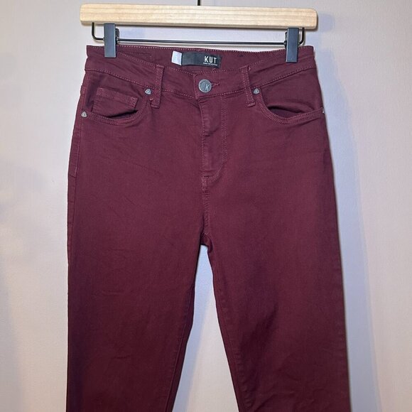 Women's 2 Kut From The Kloth Pants Donna High Rise Ankle Skinny Burgundy Raw Hem - Picture 4 of 8
